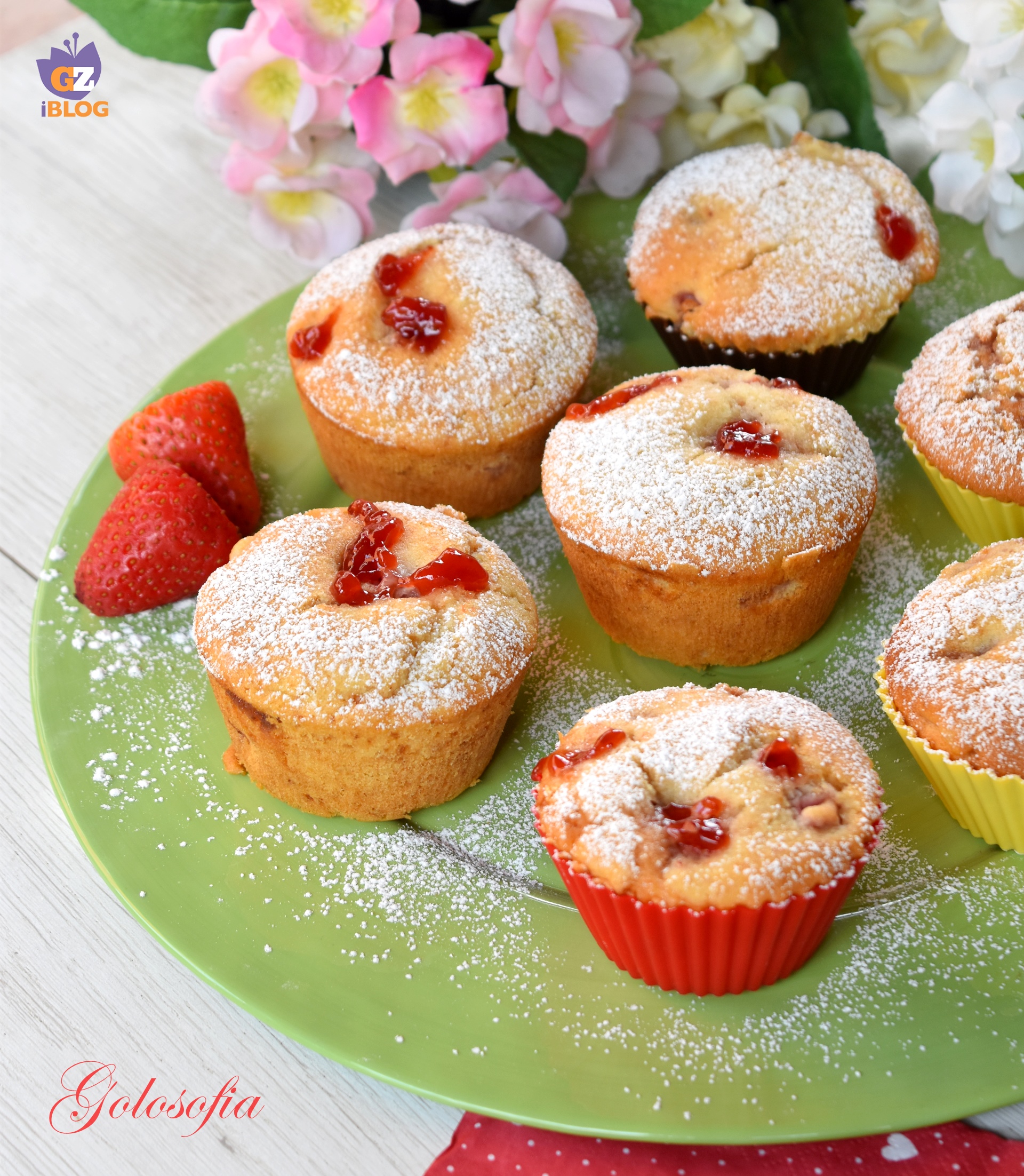 Muffin alle fragole con cuore di confettura-ricetta dolci-golosofia