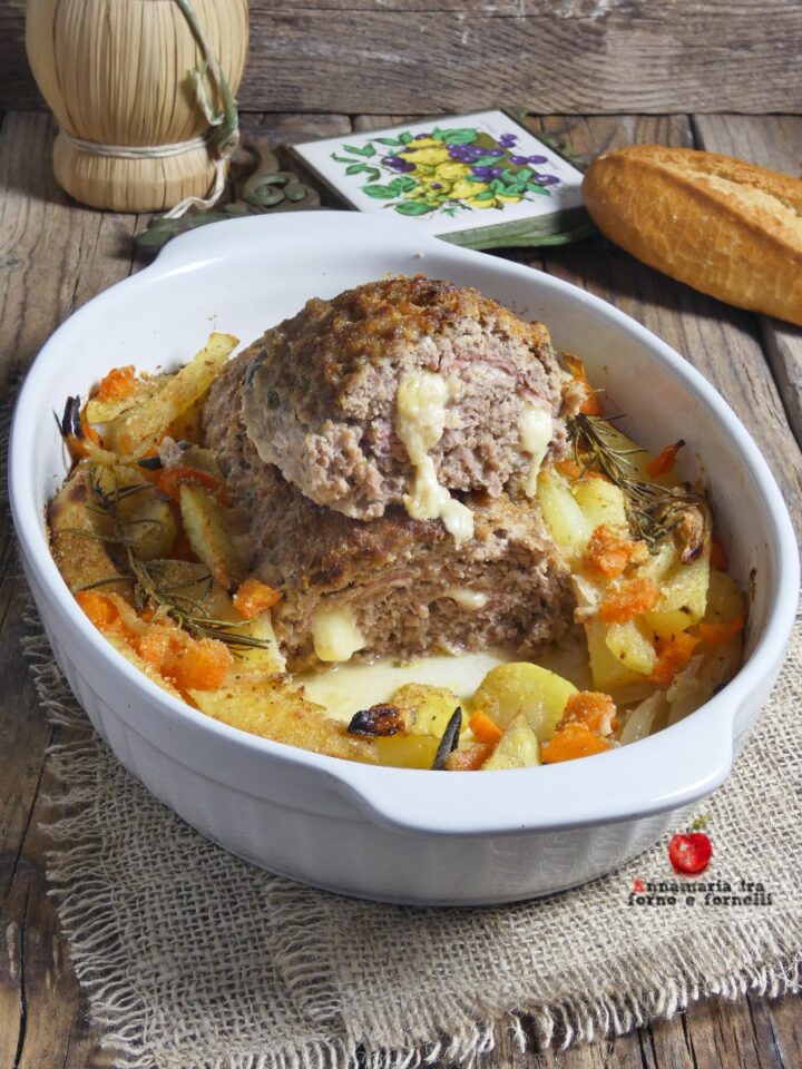 polpettone al forno con patate e carote