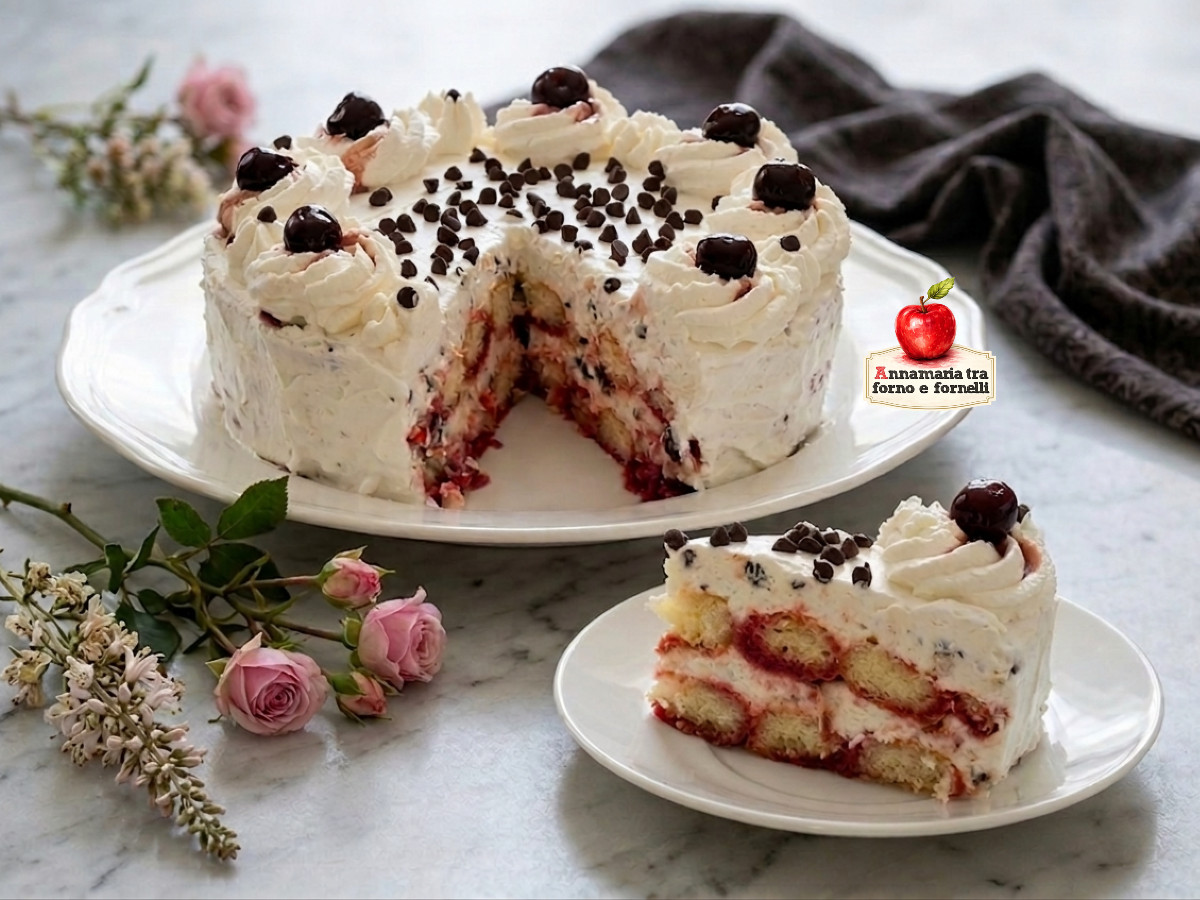 torta con ricotta e amarene senza cottura o