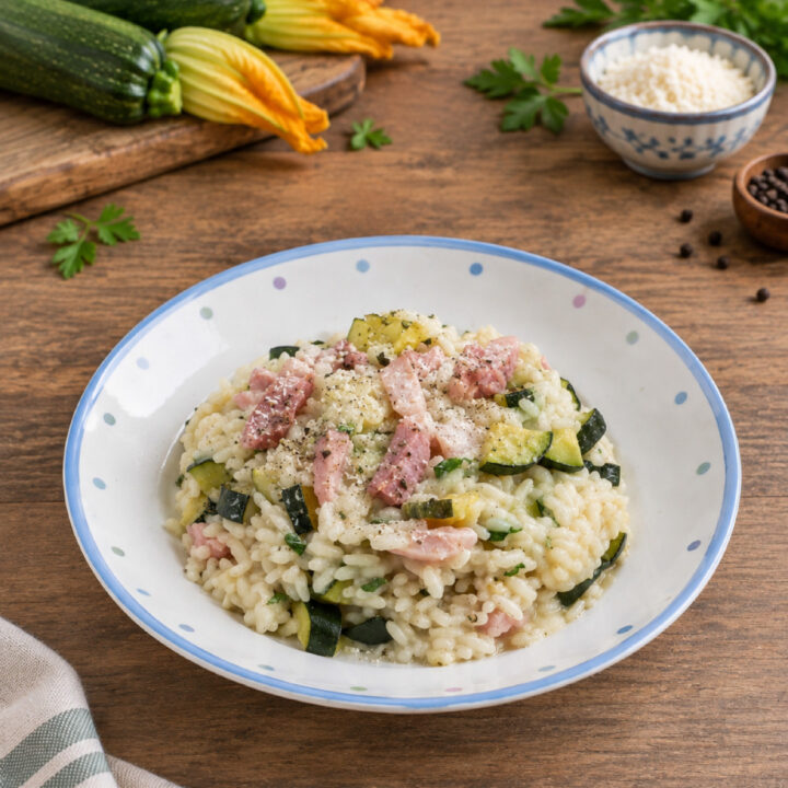 risotto con zucchine e pancetta cremoso