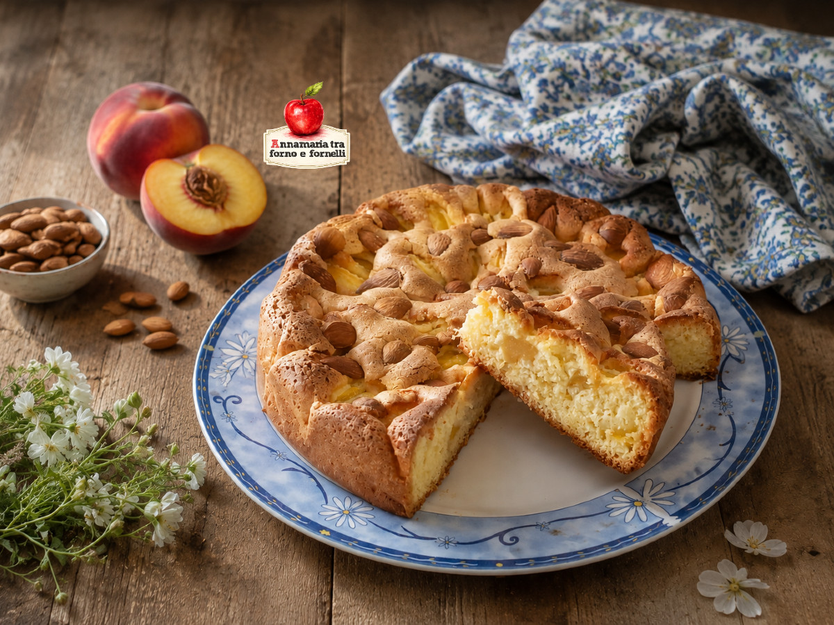 torta rustica alle pesche con copertura alle mandorle
