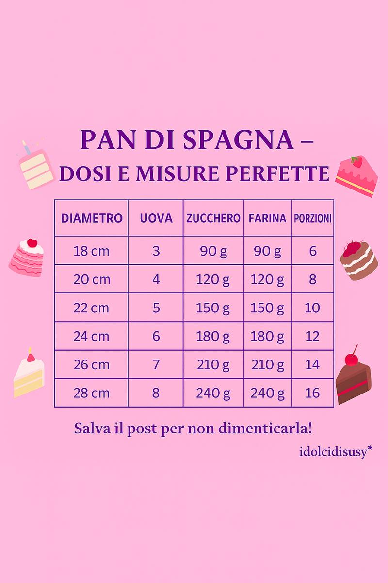 tabella idolcidisusy dosi e teglie per il pan di spagna
