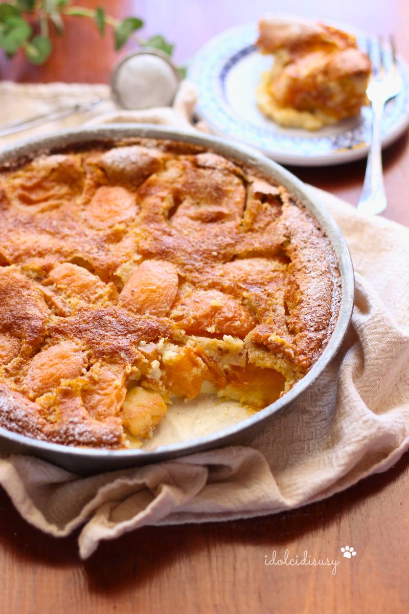 idolcidisusy Clafoutis di albicocche: ricetta estiva semplice e veloce con porzione nel piattino