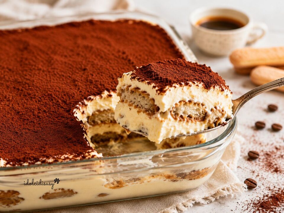 Tiramisù classico cremoso con mascarpone, savoiardi e cacao amaro