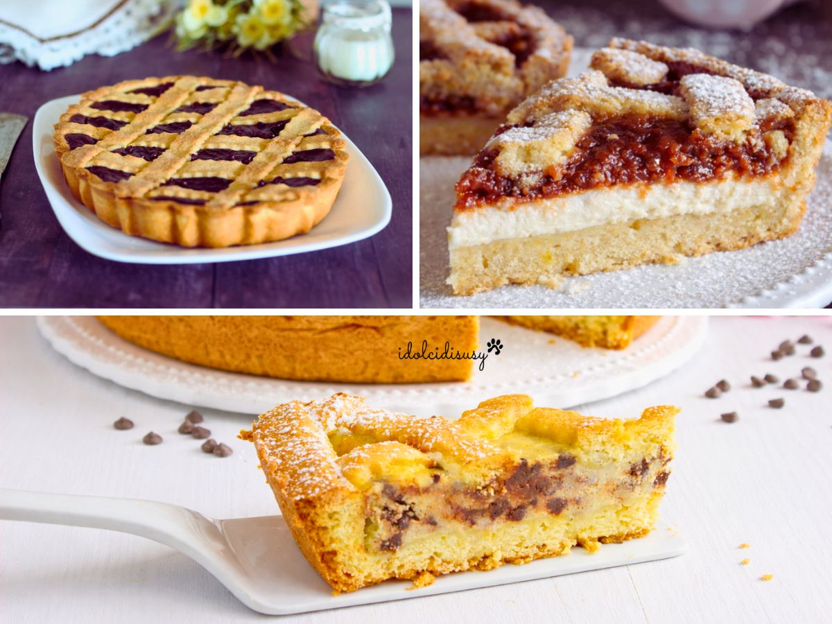 crostata di ricotta in tre varianti cremose con marmellata e gocce di cioccolato