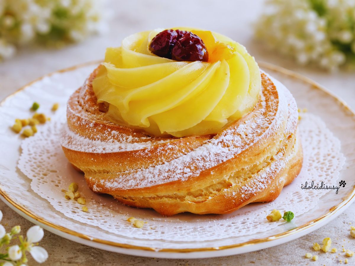 zeppola al forno perfetta con crema pasticcera e amarena