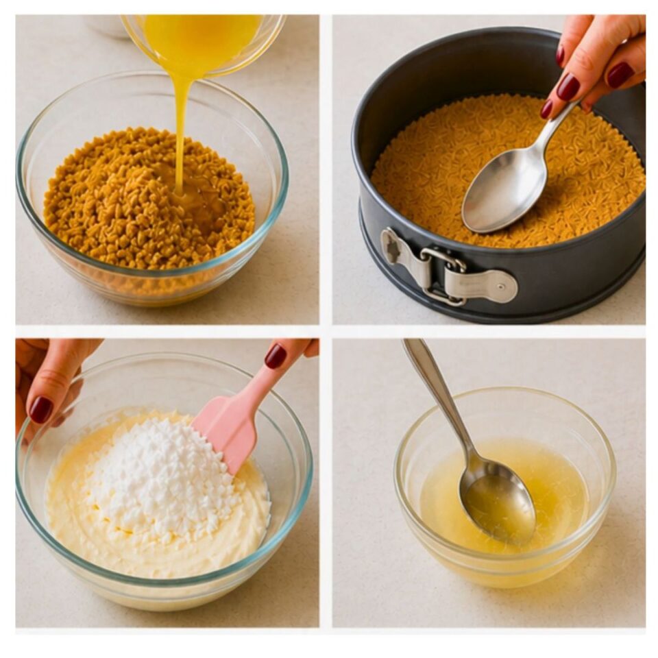 cheesecake senza cottura preparazione base biscotti e crema con gelatina