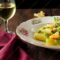 Pasta con Crema di Piselli Freschi e Gamberi al Profumo di Menta Variegata