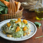 Tagliatelle verdi con zucca ricotta e pistacchio