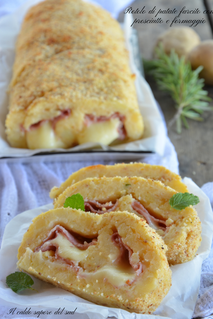 Rotolo di patate farcito con prosciutto e formaggio
