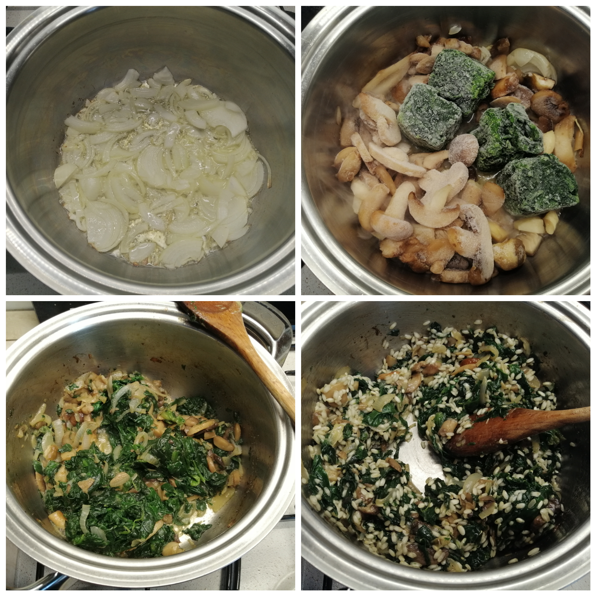 Torta salata con riso spinaci e funghi su sfoglia