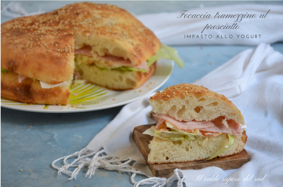 Focaccia tramezzino con prosciutto e formaggio