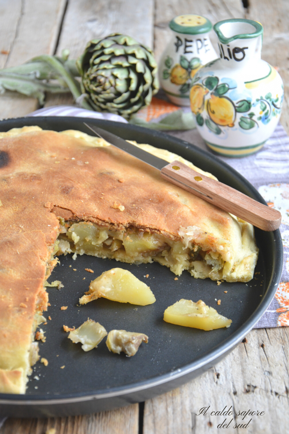 Torta salata carciofi e patate con pasta matta