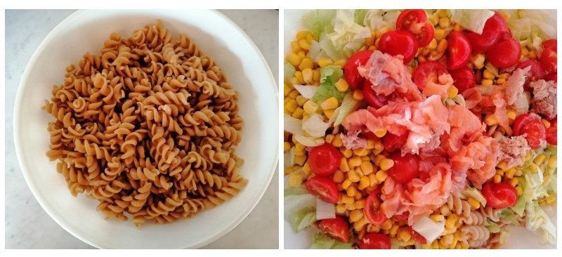 Insalata di pasta con tonno e salmone