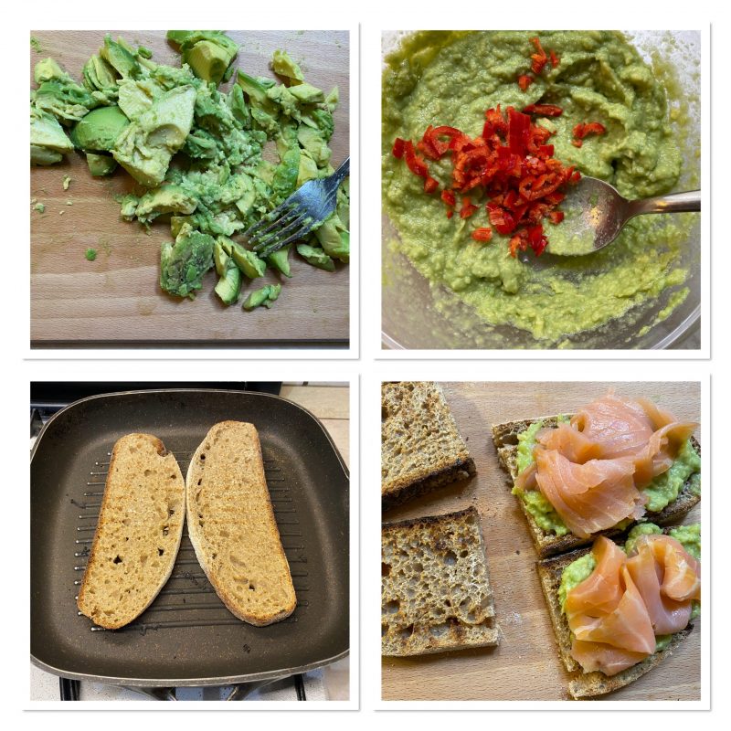 Bruschette con salsa guacamole e salmone