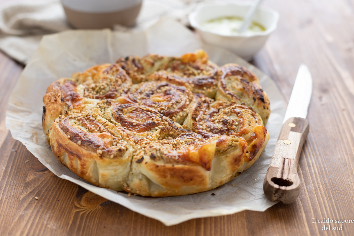 Torta di girelle al pesto con pasta sfoglia