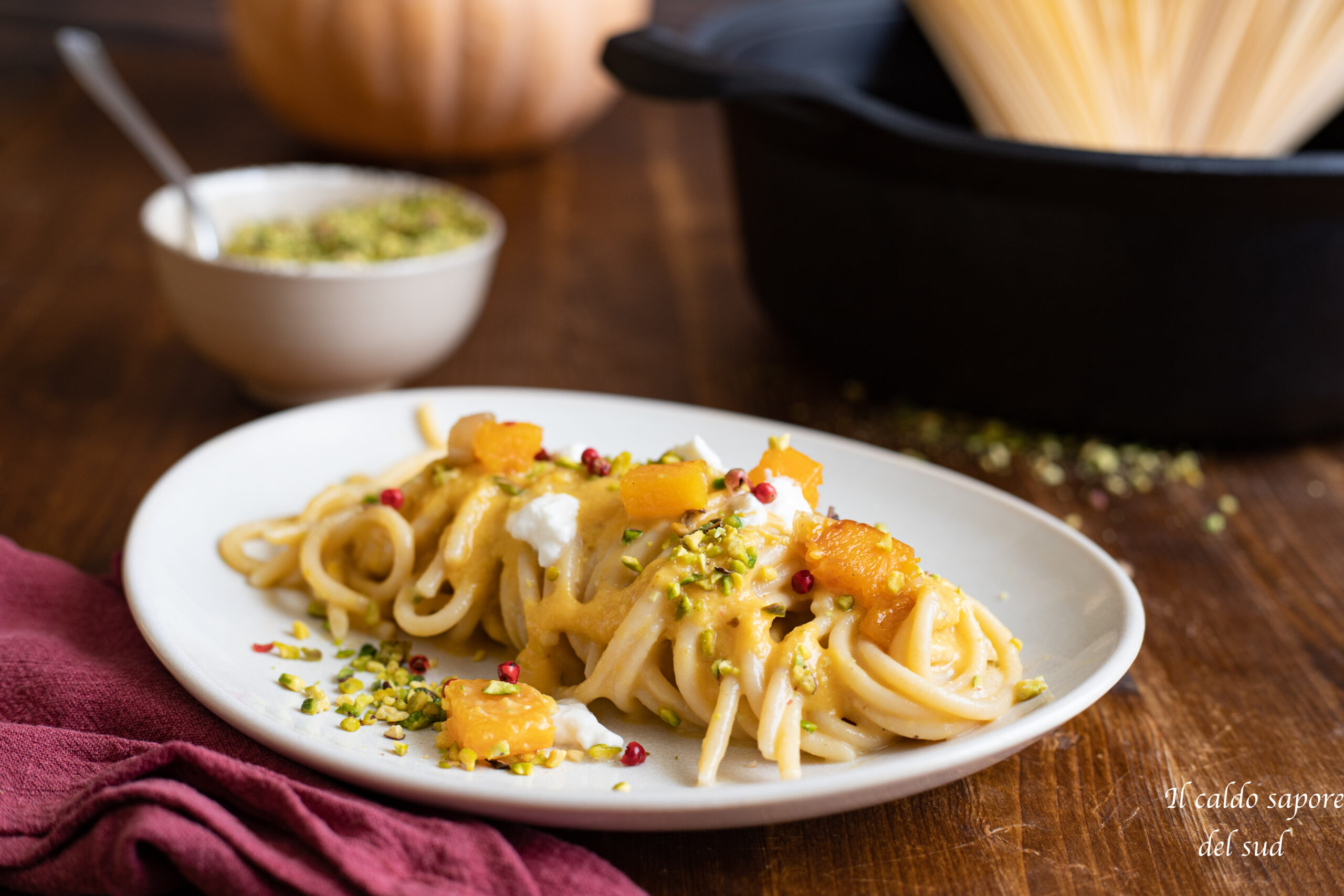 Pasta con crema di zucca e burrata - Blog di Il caldo sapore del sud