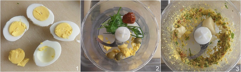 uova mimosa con olive e pomodori secchi ricetta per la festa della donna 8 marzo il chicco di mais 1 fare la farcitura