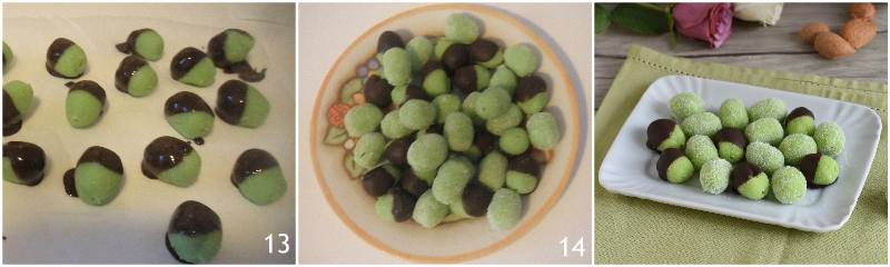 olivette di sant'agata ricetta originale siciliana di catania dolci in pasta di mandorle verdi il chicco di mais 5 coprire con il cioccolato fuso