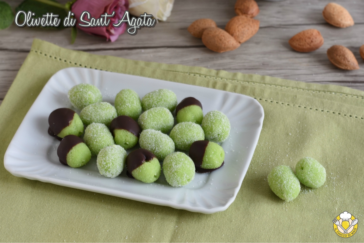 olivette di sant'agata ricetta originale siciliana di catania dolci in pasta di mandorle verdi il chicco di mais
