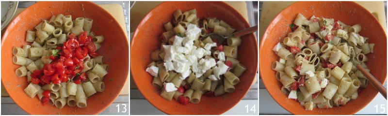 pasta fredda con crema di melanzane bufala e pomodorini ricetta estiva insalata di pasta sfiziosa il chicco di mais 5 condire la pasta