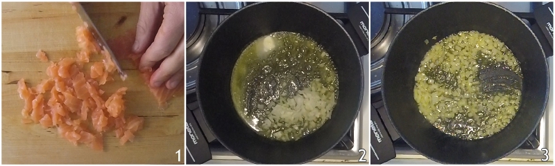 risotto al salmone affumicato cremoso ricetta facile primo di pesce economico raffinato il chicco di mais 1 soffriggere la cipolla