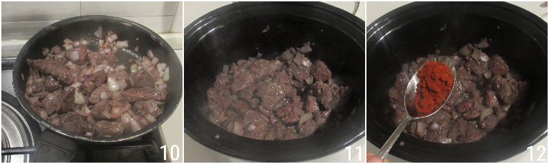 Gulasch o gulash nella slow cooker ricetta tirolese stufato di manzo con pentola a bassa temperatura il chicco di mais 4 unire spezie
