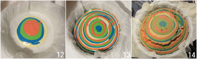 torta arlecchino di carnevale senza burro ricetta dolce facile torta arcobaleno torta zebrata colorata il chicco di mais 5 fare cerchi concentrici
