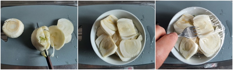 finocchi al gorgonzola gratinati al forno ricetta facile e veloce per cucinare finocchi saporiti il chicco di mais 1 tagliare finocchi