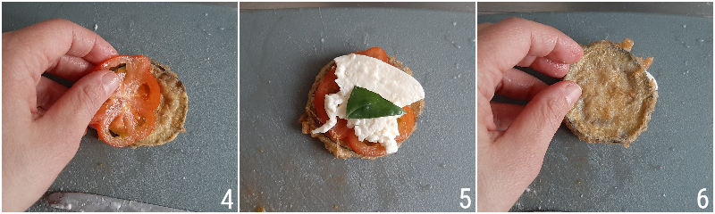 torrette di melanzane farcite con pomodoro e mozzarella club sandwich di melanzane 2 formare gli strati