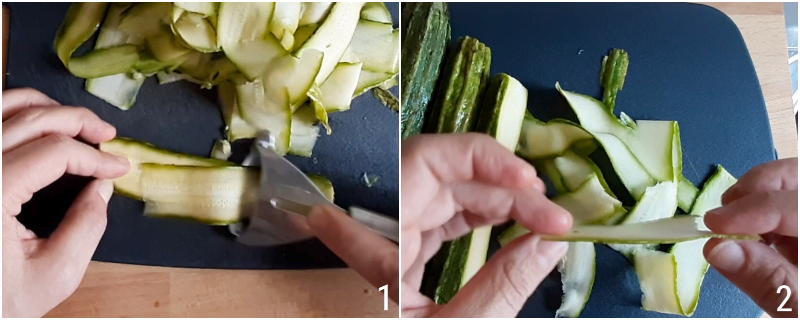 1 tagliare zucchine sottili con pelapatate per il carpaccio di zucchine marinate