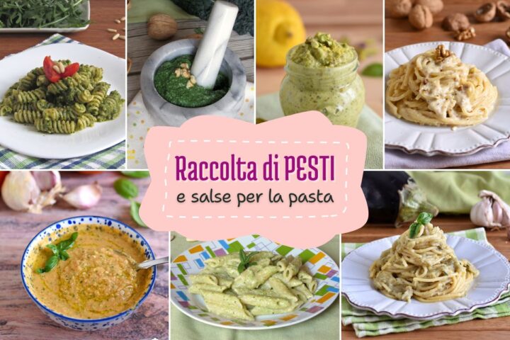 v_ Raccolta di pesti e salse per la pasta veloci con frutta secca cremosi con verdure il chicco di mais