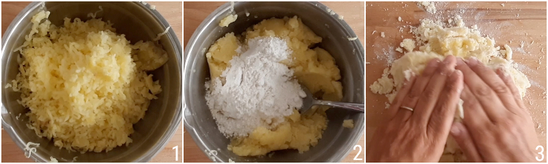 a. unire farina di riso alle patate lesse per la schiacciata di patate senza glutine
