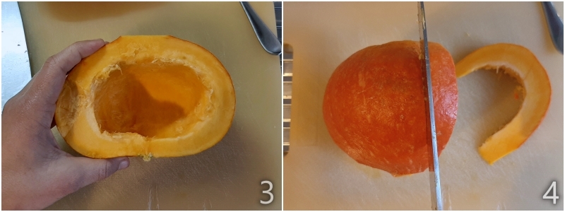 b. tagliare la zucca hokkaido a fette non troppo sottili