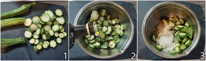 a. condire le zucchine a rondelle con spezie e pangrattato