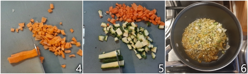 b. tagliare le verdure a pezzi piccoli