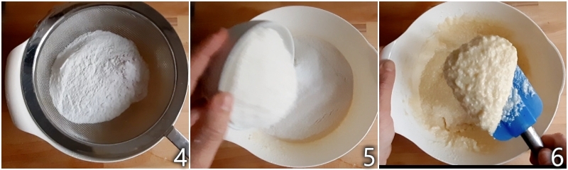 b. unire farina e cocco rapè