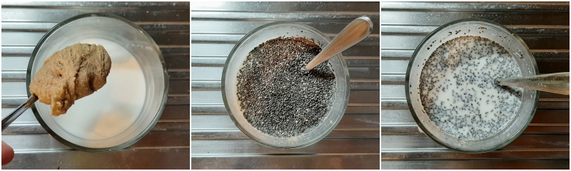a. mescolare i semi di chia con latte vegetale e burro di arachidi