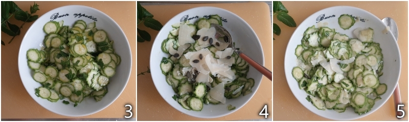 b. condire le zucchine crude con limone grana e menta