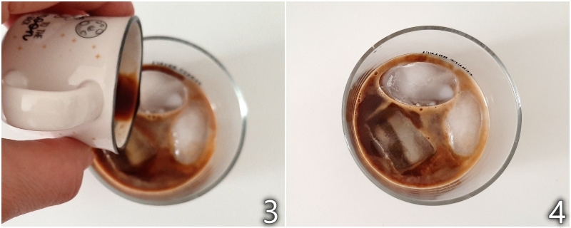 b. mescolare caffè e latte di mandorla con ghiaccio