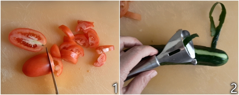 a. tagliare i pomodori per l'insalata di feta greca