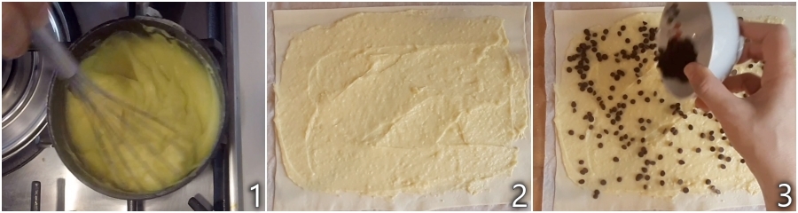 a. farcire la pasta sfoglia con la crema e le gocce di cioccolato