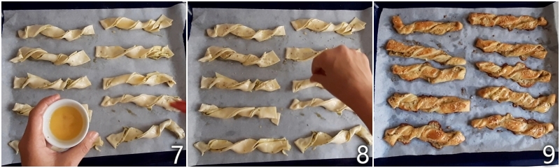 c. cuocere i torciglioni di pasta sfoglia in forno