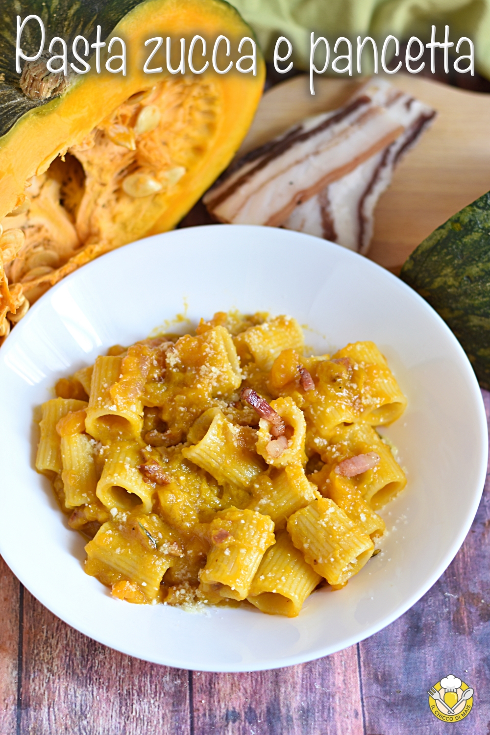 v_ pasta zucca e pancetta con pecorino cremosa ricetta autunnale con zucca delica il chicco di mais