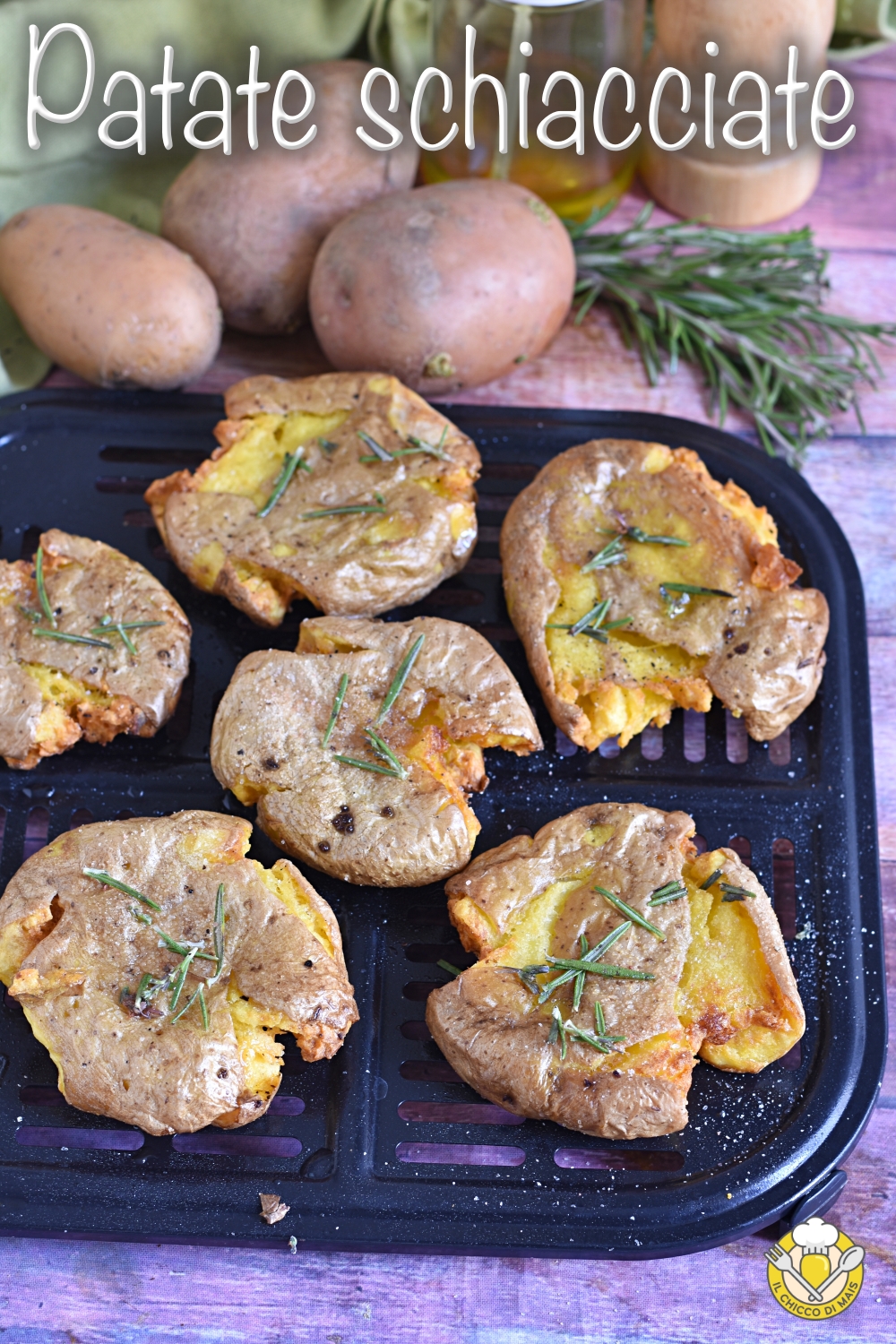 v_ patate schiacciate in friggitrice ad aria o al forno croccanti gustose saporite contorno veloce con le patate il chicco di mais