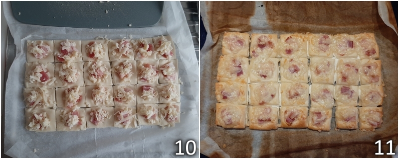 d. guarnire i salatini di pasta sfoglia con formaggio fontina grattugiato
