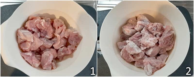 a. condire lo spezzatino di vitello e infarinarlo con farina 00 o farina di riso senza glutine