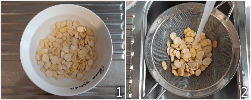 a. mettere a bagno le fave secche per 8 ore