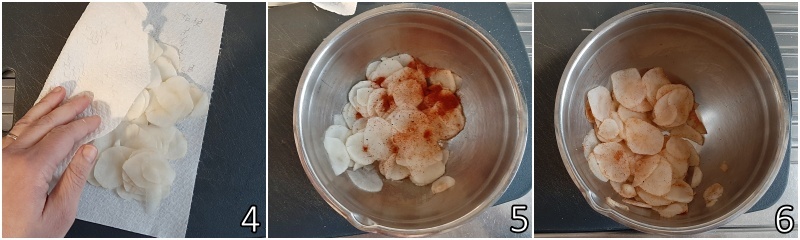 b. condisci le chips di topinambur con sale, pepe e paprika