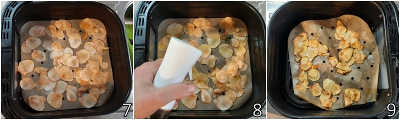 c. spruzza olio sulle fette di topinambur e cuoci nella friggitrice ad aria